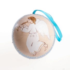 Ёлочная игрушка шар с сюрпризом трубящий Ангелочек голубая, Катюша
