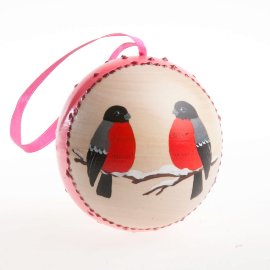 Ёлочная игрушка шар с сюрпризом Снегири красная, Катюша