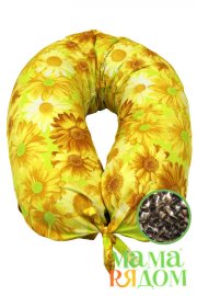 Подушка для кормления гречишная лузга, наволочка "Хризантемы" в подарок